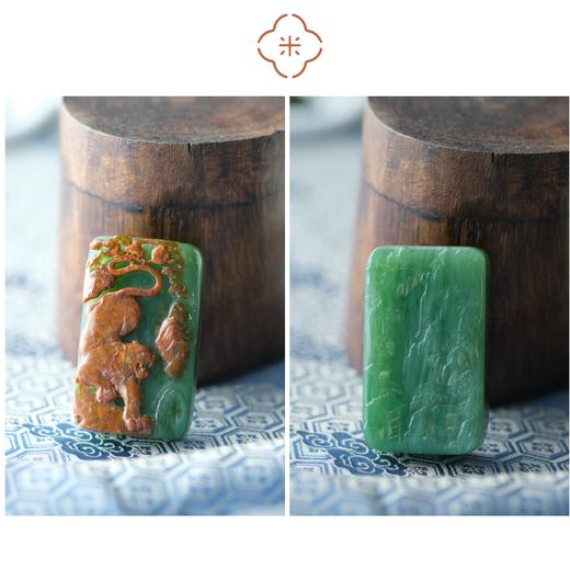 米马饰物 罕见天然带红皮俄罗斯和田碧玉 手工雕刻猛虎下山 挂件 商品图2