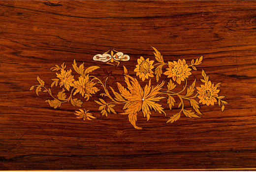 独角鹿西洋古董1870年代瑞士出品细木镶嵌外箱滚轴式美人鱼铃铛音乐盒 商品图3