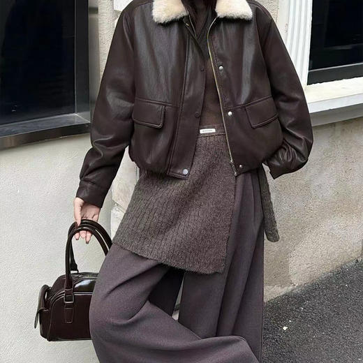 「高货sh」全新升级【铂金会员422/天猫569/差价147】(23629)洛诗琳水貂毛毛领蛋白皮夹克2025冬季加绒翻领保暖外套女 商品图2