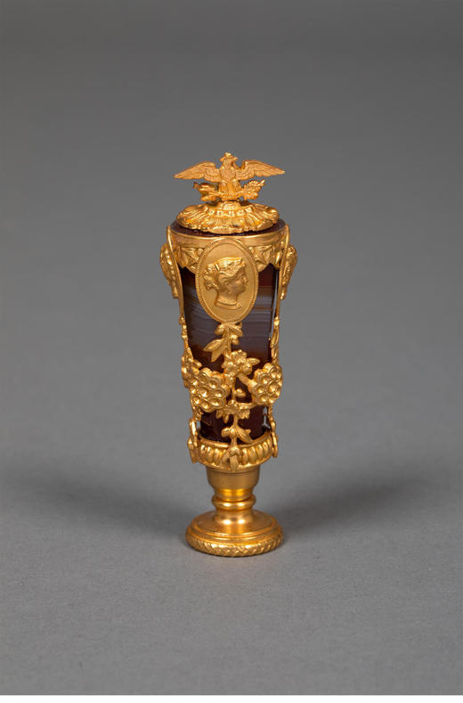 独角鹿西洋古董19世纪末法国出品帝政风格铜鎏金精雕镶嵌古典头像玛瑙火漆印章 商品图0