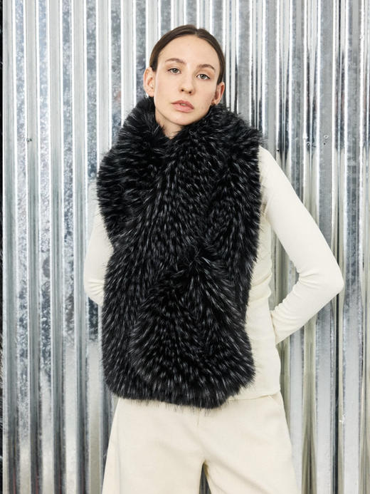 Running Closet｜环保毛大围巾 [ 米 / 黑 仿皮草 ] 【LCM】 商品图4