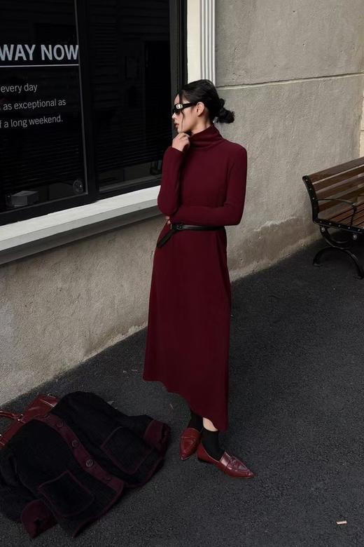 LNNNS 法式气质高领端正显瘦磨毛连衣裙 21901 商品图0