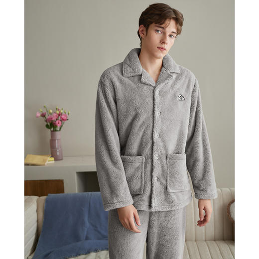 芬腾男士睡衣秋冬季新款珊瑚绒套装青年男款加绒加厚法兰绒家居服 商品图0