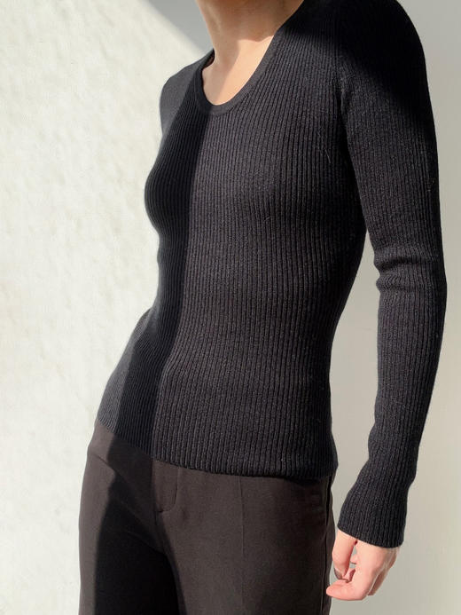 Puree｜#1970 Ribbed Basics Deep U 深圆领 精纺丝羊绒罗纹打底 [  白 / 黑  ] 商品图3