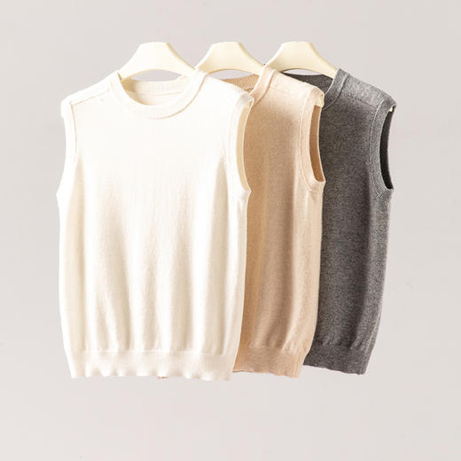 加分单品！圆领baby小山羊绒马甲女宽松纯羊绒坎肩针织背心 商品图2