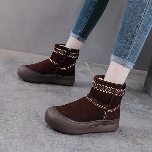 YR 2951头层牛皮羊羔绒雪地靴加绒保暖短靴防滑棉靴 商品图2