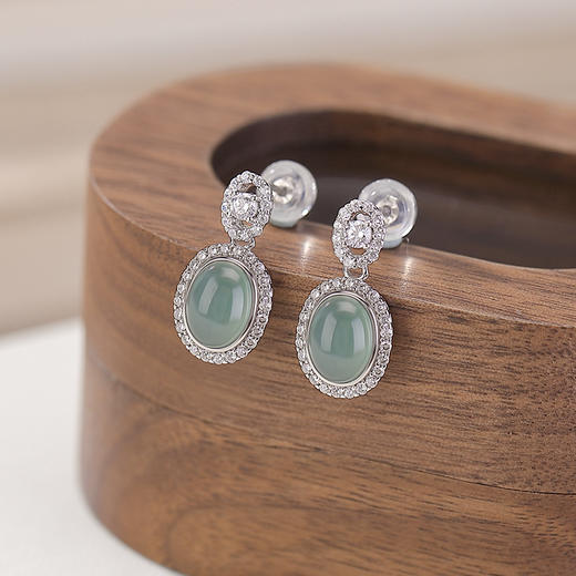 【碧裳舞韵】蓝水翡翠S925纯银复古耳钉【CW-ED04337】 商品图1