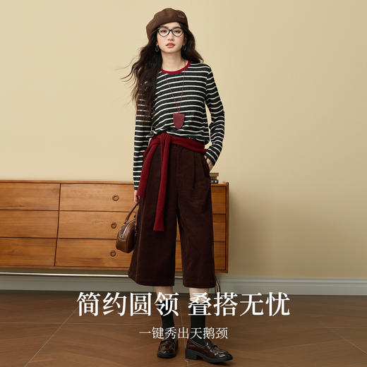 【12/03新品】熙世界航海系撞色条纹针织衫女2025秋冬新款长袖套头圆领绒感毛衣 商品图2