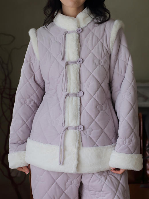 松植屋冬季女款加绒睡衣套装三层夹棉加厚保暖家居服可外穿棉袄 商品图4