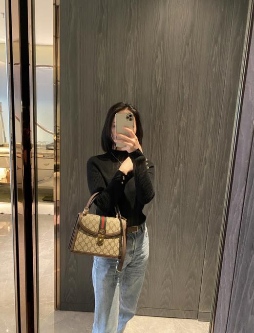 古驰 Ophidia 闪亮金色调配件品牌经典织带 帆布拼皮革 单肩斜挎手提包 小号 女款（LZ） 商品图1