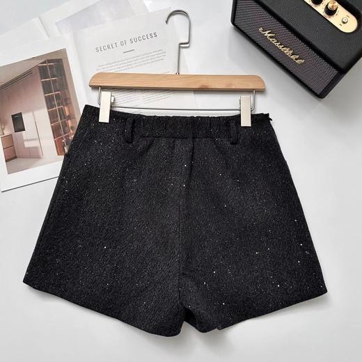 D120225冬季老钱风亮片羊毛毛呢高腰A字加厚短裤 商品图11