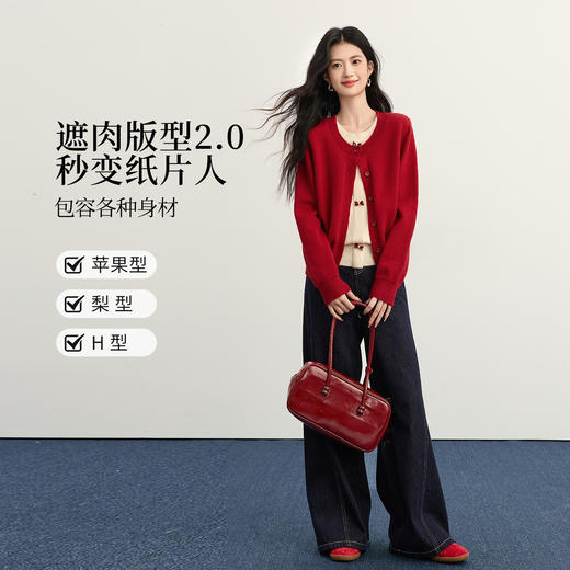 【12/03新品】熙世界氛围感红色假两件毛衣女25秋冬新款韩系穿搭蝴蝶结针织上衣 商品图3