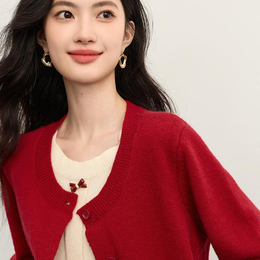 【12/03新品】熙世界氛围感红色假两件毛衣女25秋冬新款韩系穿搭蝴蝶结针织上衣 商品图4