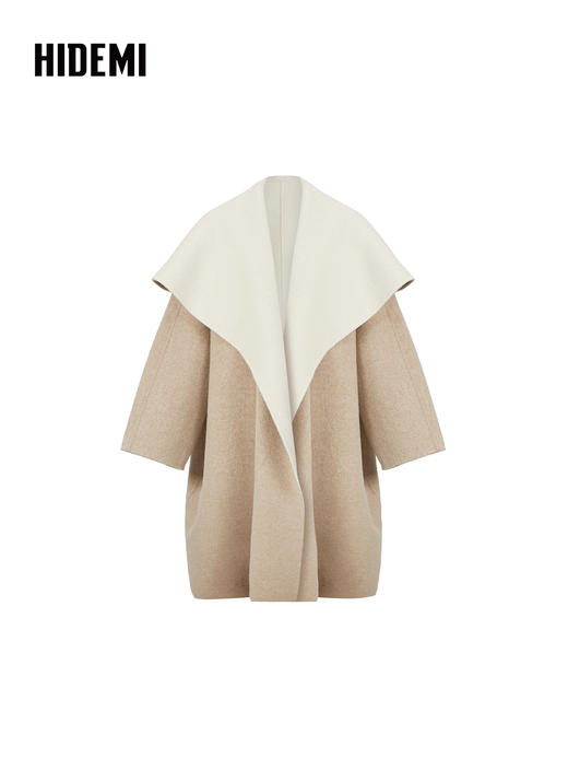HIDEMI 进口澳洲美利奴双面双色长毛羊毛大翻领茧型大廓形大衣 商品图6