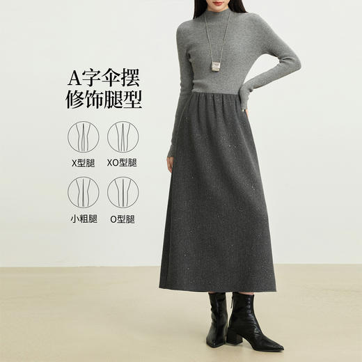 【12/03新品】熙世界灰色亮丝毛呢半身裙女2025秋冬新款高腰梨型身材a字长裙子 商品图2