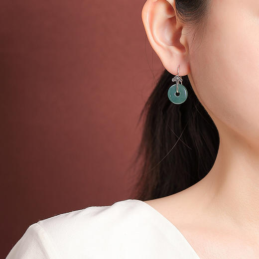 【如意相扣】S925纯银蓝水翡翠古典如意平安扣耳饰【CW-EG02377】 商品图3