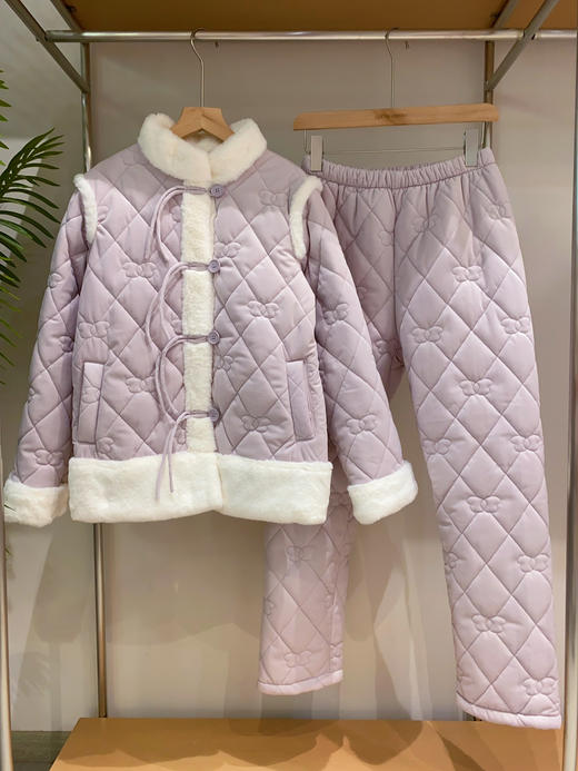 松植屋冬季女款加绒睡衣套装三层夹棉加厚保暖家居服可外穿棉袄 商品图6