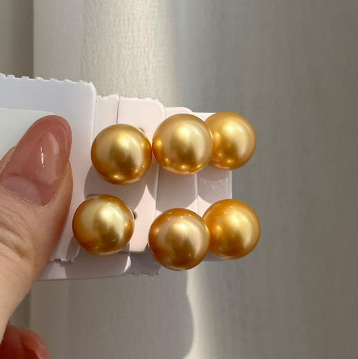 【金珠耳钉限量福利团】12.9mm 正圆 面无暇 侧背面微瑕 ji强光浓金 商品图3