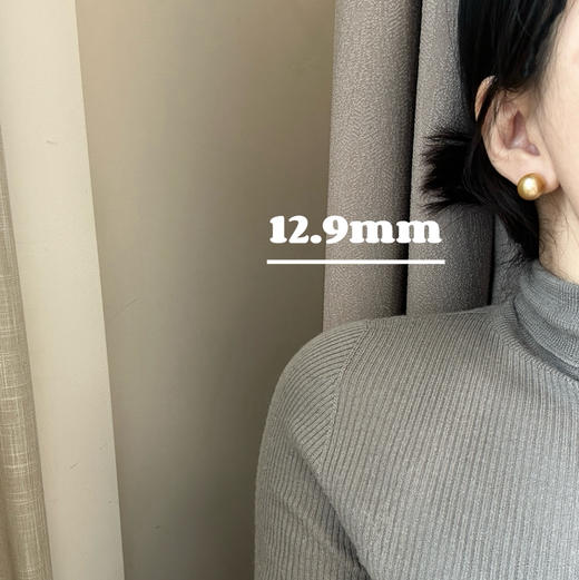 【金珠耳钉限量福利团】12.9mm 正圆 面无暇 侧背面微瑕 ji强光浓金 商品图1