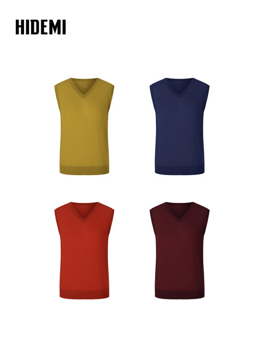 HIDEMI 澳洲进口美利奴羊毛系列60支极细精纺羊毛v领复古毛衣马甲 姜黄色 商品图7