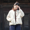 25棉麻文艺复古拼色盘扣宽松压条立领短款棉袄女亚麻夹棉加厚棉衣 商品缩略图0