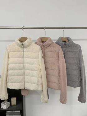 D120229新款防风保暖立领设计针织拼接羽绒服外套女