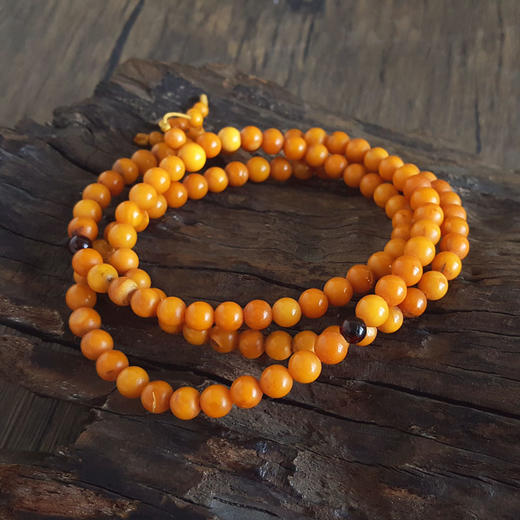 【天然正品】天然满蜜鸡油黄约7.2MM老蜜蜡多圈手串项链两用款7.2MM（皆取最大值）链长：41CM女士281125NJM16 特价 商品图5