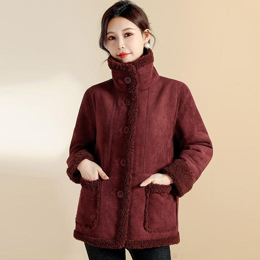 QYM CS25D117麂皮绒皮毛一体棉服外套加绒加厚棉衣方口袋上衣 商品图4