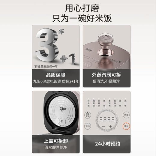 九阳0涂层电饭煲22min特快饭304不锈钢球胆智能预约家用电饭锅4升 商品图9