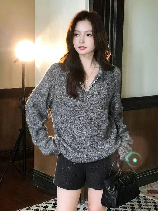 D120225冬季老钱风亮片羊毛毛呢高腰A字加厚短裤 商品图1