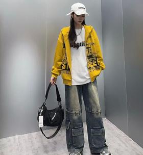 NC连帽喷色印图案长袖卫衣50902（黄）秋季153210060321