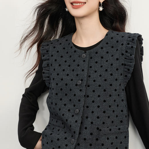 【12/03新品】熙世界小香风波点毛呢马甲针织连衣裙两件套装女25秋冬穿搭一整套 商品图3