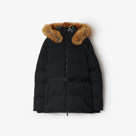 BURBERRY 巴宝莉 女士“B”字徽章尼龙连帽羽绒服 黑色 8096910 C1307