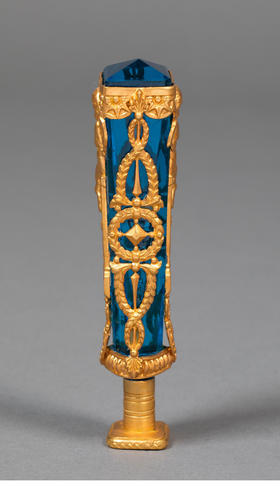 独角鹿西洋古董19世纪末法国出品新古典主义风格小天使主题铜鎏金精雕镶嵌蓝水晶火漆印章