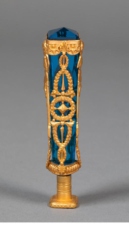 独角鹿西洋古董19世纪末法国出品新古典主义风格小天使主题铜鎏金精雕镶嵌蓝水晶火漆印章 商品图0