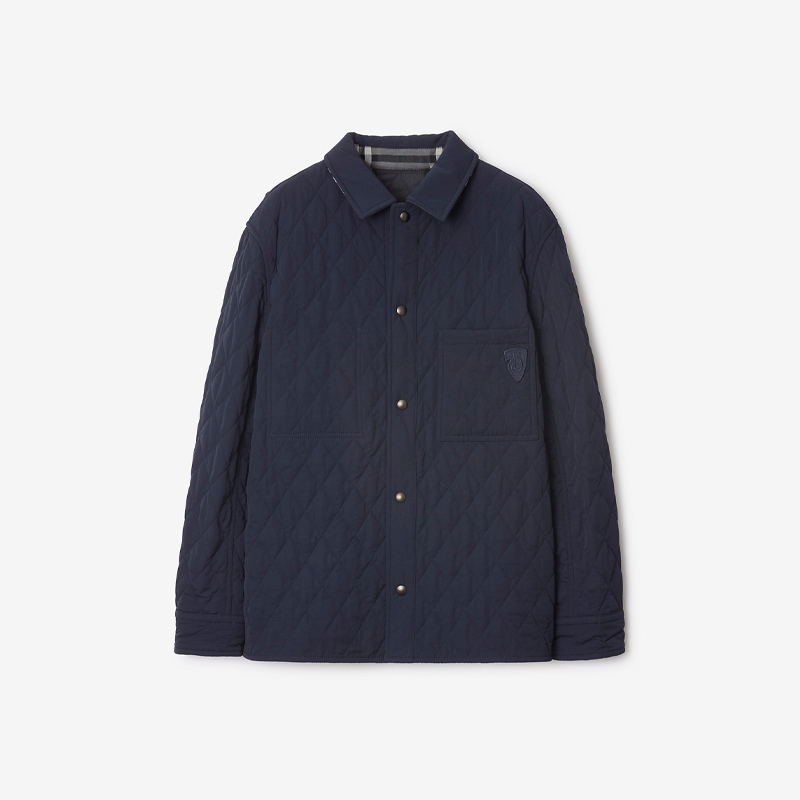 【一】BURBERRY 巴宝莉 男士 B 字盾牌徽标贴花双面绗缝尼龙棉服 蓝色 8097042 C1901