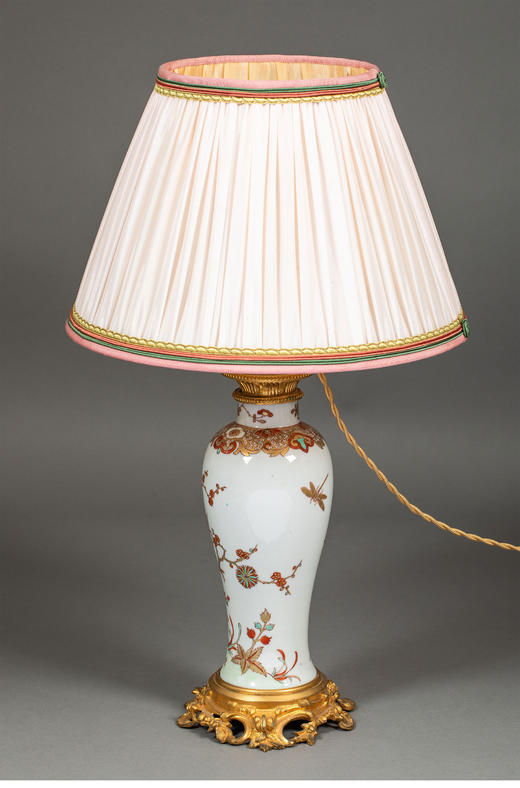 独角鹿西洋古董19世纪末法国出品路易十五风格铜鎏金装饰矾红描金梅花图瓷瓶台灯一对 商品图2