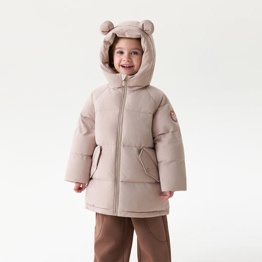 【无氟防泼水】马克珍妮男童熊耳朵中长款连帽羽绒服2025年冬装新款551687 商品图1