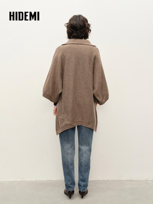 HIDEMI 进口美利奴羊毛POLO领大廓形设计感斗篷 商品图3