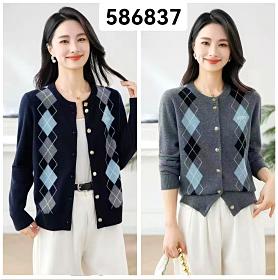 586837全毛菱格开衫毛衣 商品图0