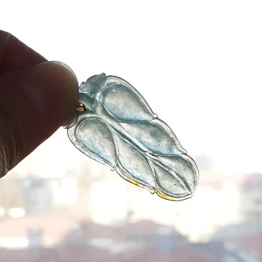 【天然正品】A货翡翠AU750玫瑰金镶天然细腻冰种飘黄叶子（金枝玉叶）翡翠吊坠项链47.5*20.5*3.8MM（皆取最大值）链长：45CM（长度可调节）女士280325AH31特价 商品图7