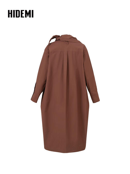 HIDEMI 棕红色廓形衬衫裙附送分体三角巾 商品图5