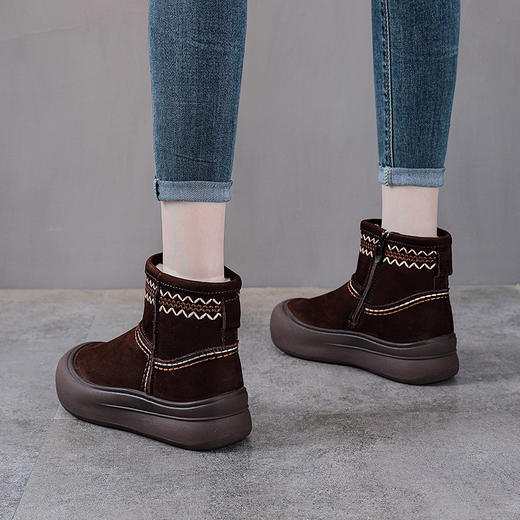 YR 2951头层牛皮羊羔绒雪地靴加绒保暖短靴防滑棉靴 商品图4