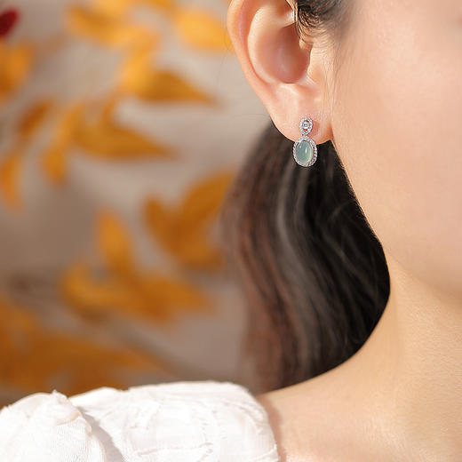 【碧裳舞韵】蓝水翡翠S925纯银复古耳钉【CW-ED04337】 商品图3