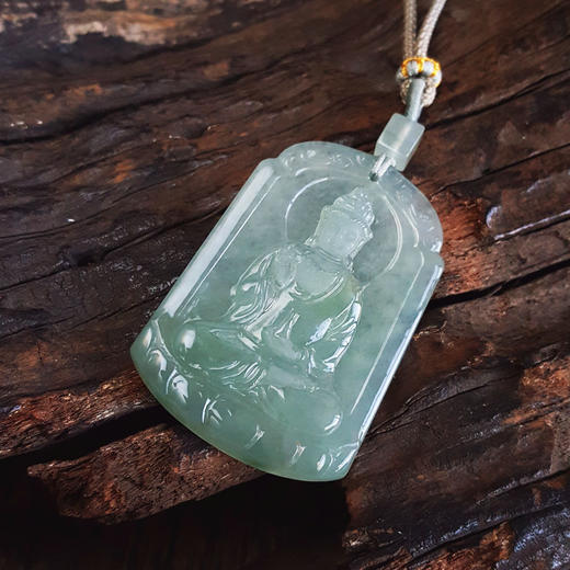 【天然正品】A货翡翠天然细腻冰种观音坐莲平安无事牌（平安安乐）翡翠吊坠项链48.4*32.7*5.3MM（皆取最大值）中性211125NJS13 特价 商品图4