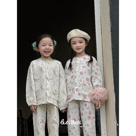 蕾蒂巴蒂【亲子款】三层夹棉家居服睡衣 秋冬新款宝宝中大童长袖碎花保暖儿童童装