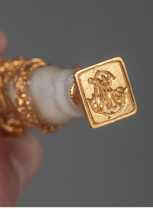 独角鹿西洋古董20世纪初法国出品新艺术风格蝴蝶仙子主题铜鎏金精雕镶嵌母贝火漆印章 商品图6