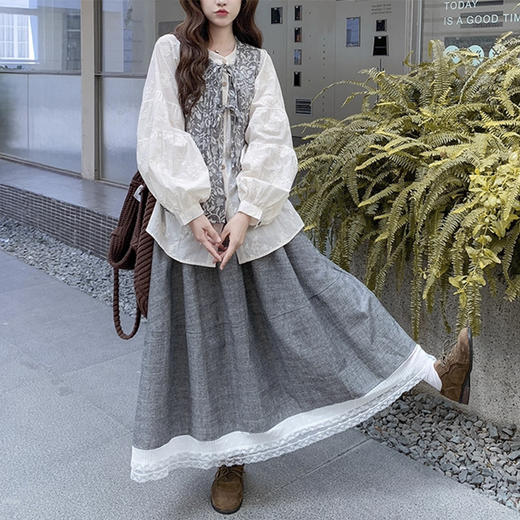 裁缝学苑AH96复古日系绑带马甲衬衣半身裙套装纸样女装三件套样板图纸 商品图1