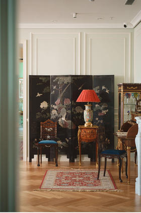 独角鹿西洋古董20世纪中国创汇时期出品「富贵万代」传统花鸟主题硬石镶嵌屏风