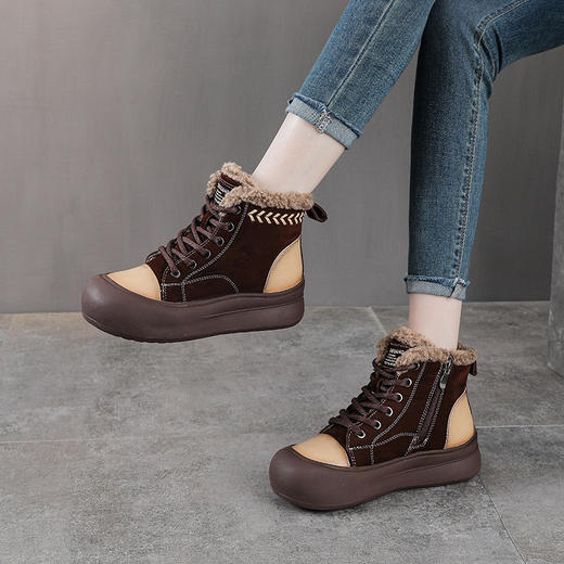 YR 2953复古拼色加绒保暖棉鞋高帮休闲板鞋轻奢短靴 商品图1